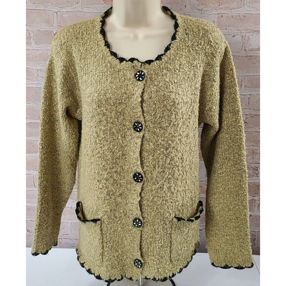 Wind River Tan Cardigan Chunky Sweater Shell Buttons Scalloped Edge Women's S/M - Picture 1 of 16